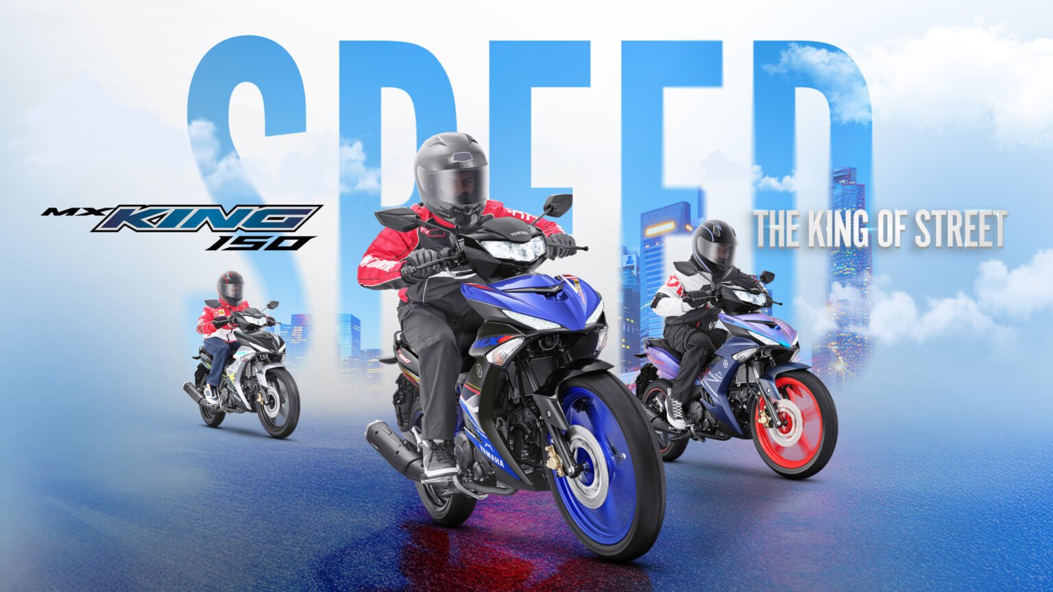 Yamaha MX-King 150 tampil semakin sangar dengan warna baru Blue dan Silver. Diperkuat desain agresif, teknologi mumpuni, dan mesin 150 cc bertenaga, motor ini kian mantapkan posisinya sebagai “The King of Street”.