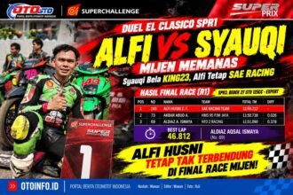 Alfi Husni #143 meraih juara Final Race Bebek 2T STD 125cc Expert Superprix Mijen 2026 dengan keunggulan 0,026 detik.