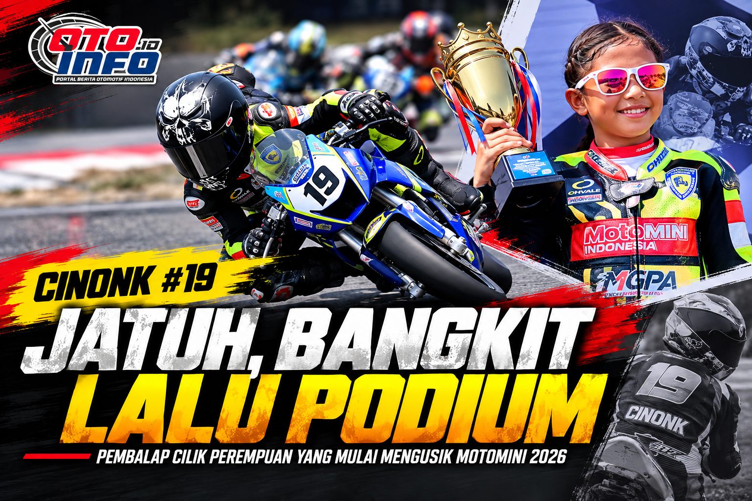 Hanin Cinonk #19 saat berlaga dan meraih podium MotoMini 2026