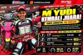 M Yudi juara Bebek 2T STD 125cc Novice Final SuperPrix Mijen 2026 setelah tampil dominan selama 12 lap.